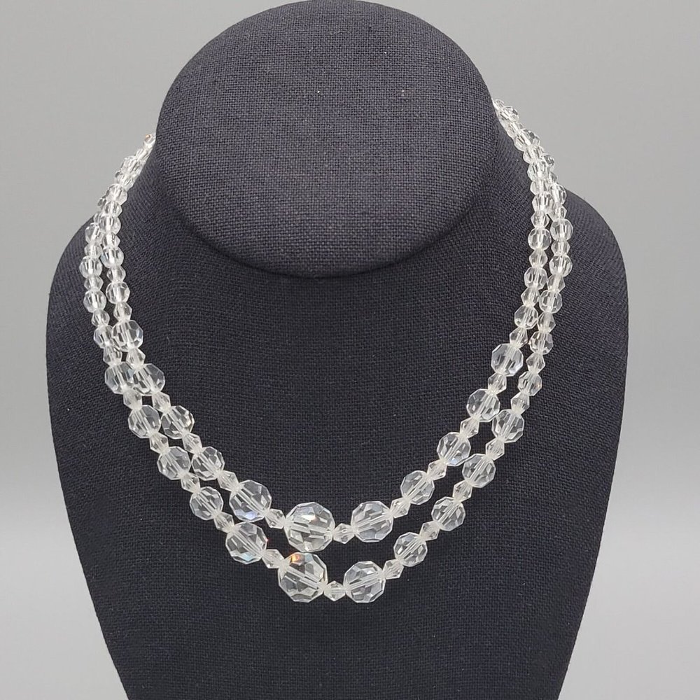 Japan Marked Womens Two Strand Aurora Borealis Beaded Fashion Necklace 14 in